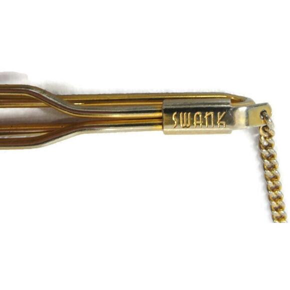 "FLT" Swank Tie Bar Chain Gold Tone Vintage Men Dress Accessories - Picture 10 of 13